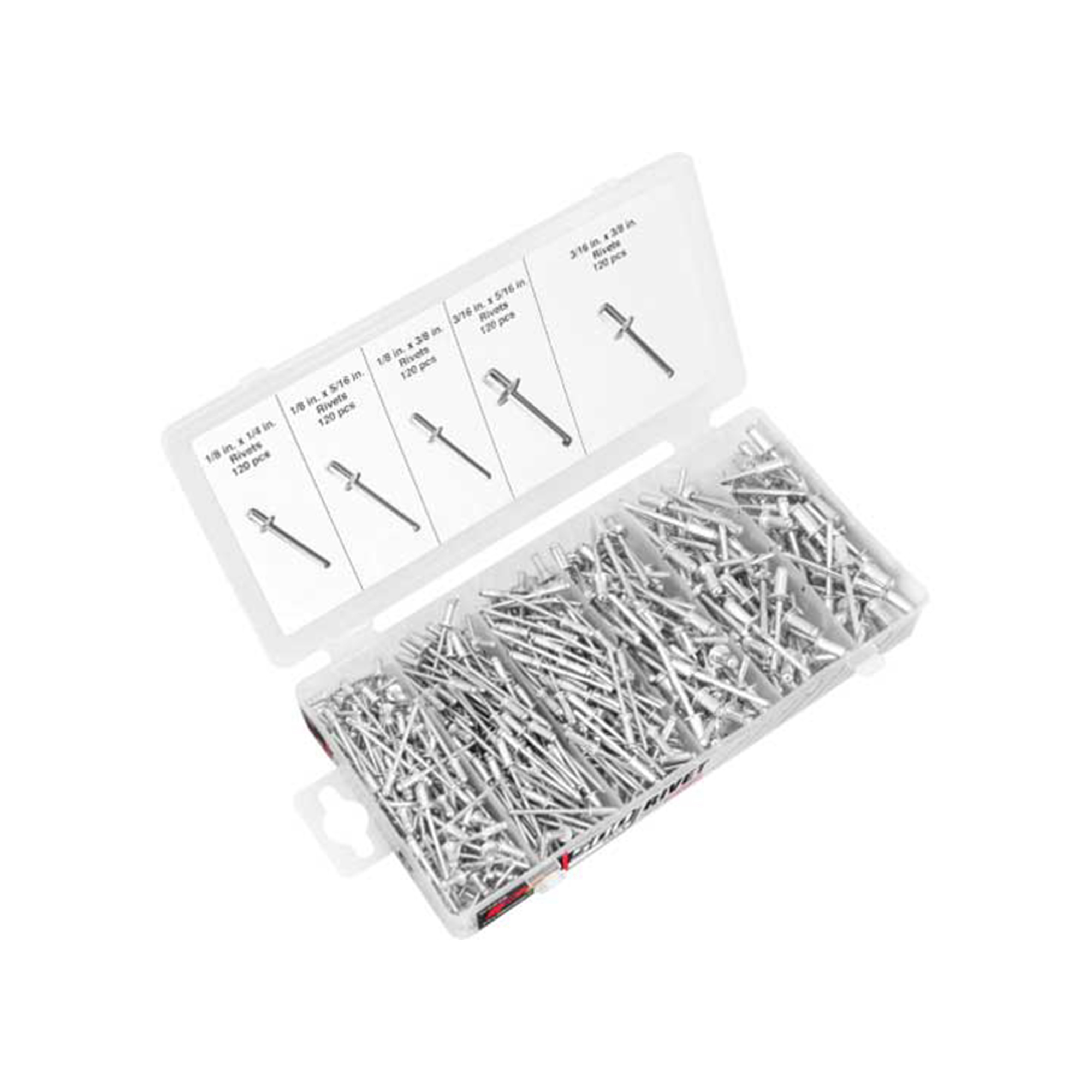 Performance Tool Rivet Assortment Set — 500 Pcs, Aluminum, Includes Bucking Bar & Storage Case, Model# PRTW5228